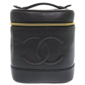 Chanel Caviar Skin Black Coco Mark Vanity Bag Vertical